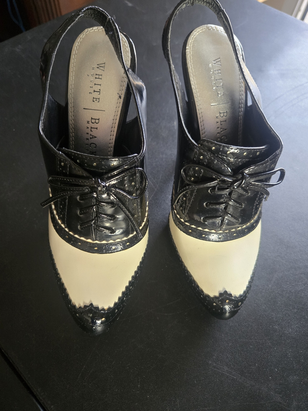 White House Black Market Black and Cream Oxford Slingback Heels